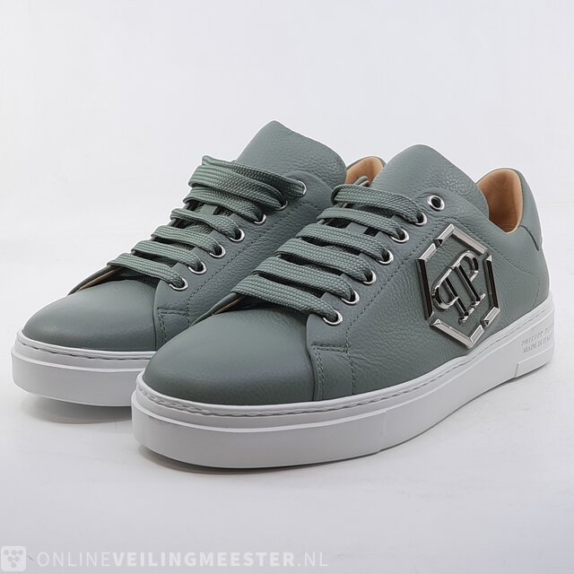 PHILIPP PLEIN LEATHER LO TOP SNEAKERS HEXAGON.